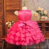 Платья для девочек Стереоскопическое платье принцессы с розами Многослойная сетка Помпон Помпон Платье для девочки-цветочницы Ведущей Свадебное платье Любимое платье маленькой девочки Платья