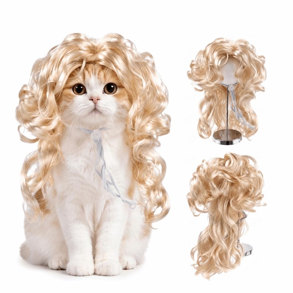 Novelty Pet Cosplay Wig Adjustable Cat Headdress Spoof Wig Funny Pet Wig Pet Shows