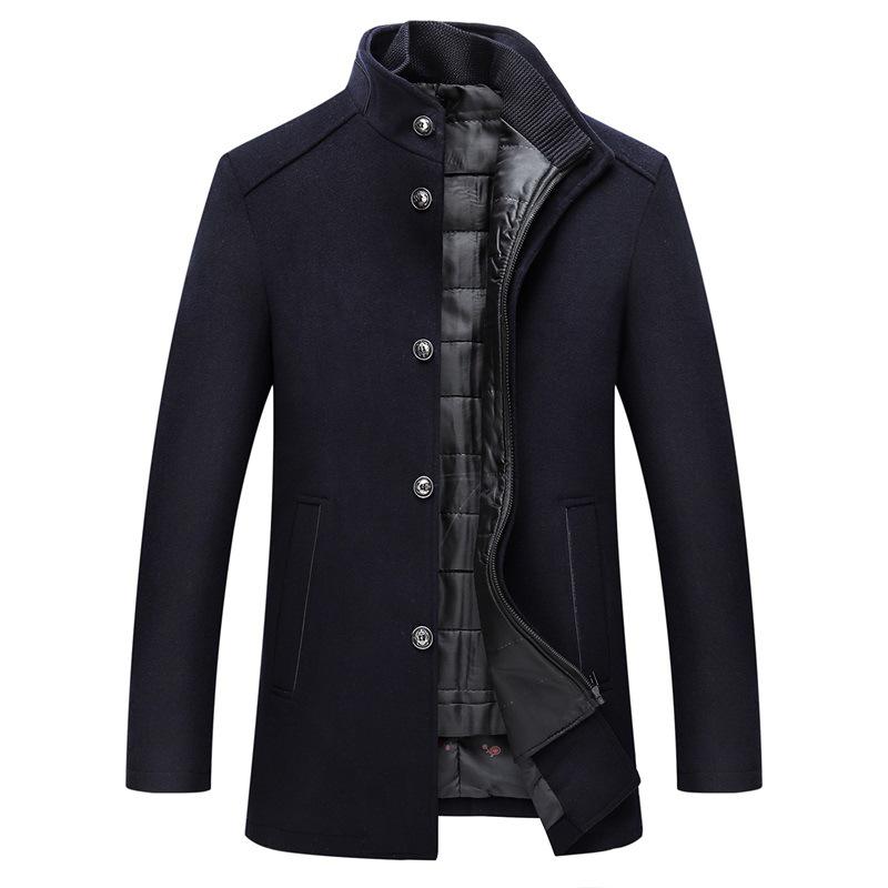 2026 Men's Woolen Stand Collar Jacket & Vest Set - Spring/Autumn Casual Solid Color Overcoat