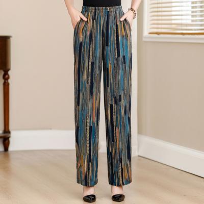 Летние элегантные брюки с высокой талией для женщин, большие размеры, винтажные прямые брюки с эластичной резинкой на талии, летняя одежда