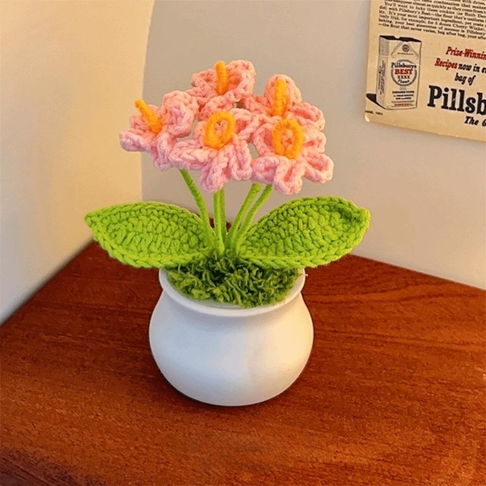 Hand Knitted Crochet Flower Doll Potted Plant Handmade Sunflower Potato Doll Artificial Flower Forget-me-not Wool Knitting Doll