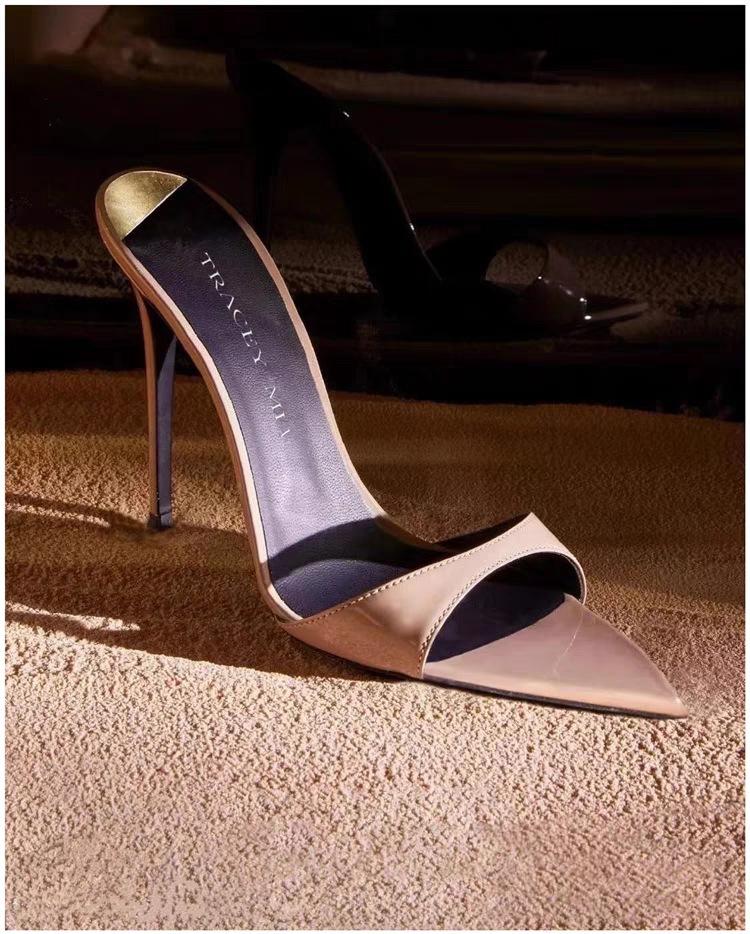 Летние женские туфли на высоком каблуке, сексуальные босоножки на высоком каблуке с острым носком, модные шлепанцы на тонком высоком каблуке для женщин, шлепанцы-мюли с открытым носком