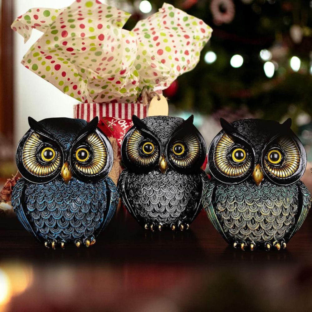 Vintage Owl Ornament Resin Animal Figurine Decorative Owl Statue Foyer