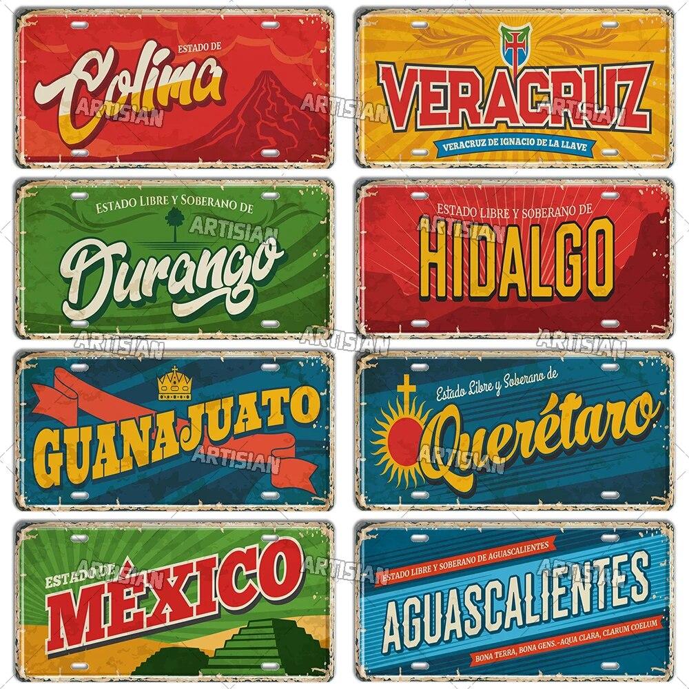MEXICO License Plate City Metal Tin Plaque Car Metal Sign Wall Decor Garage Bar Pub Club Hotel Cafe Kitchen Home