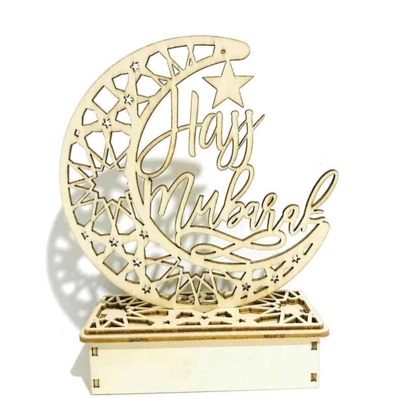 2020 New Wooden Islam Muslim Eid Mubarak Ramadan Home Party Ornament Decor Led Wooden Diy Table Deco