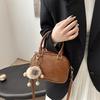 Retro Women's Fall/Winter 2025 Coffee Textured Bowling Crossbody Handbag