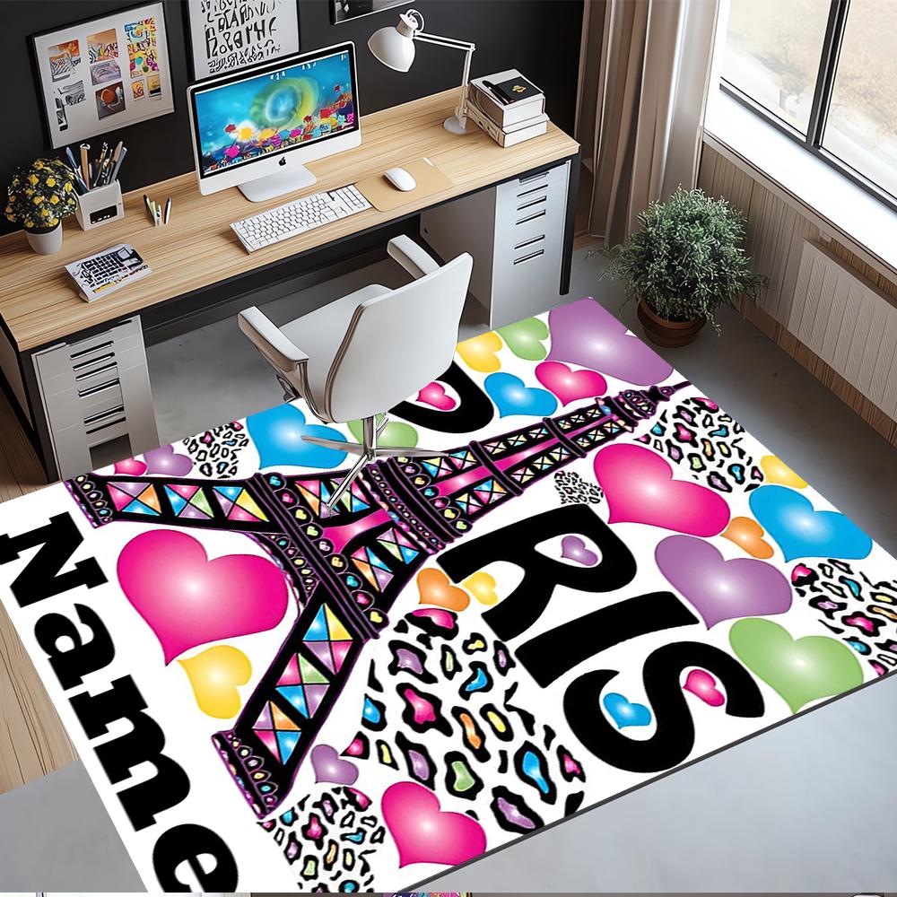 Custom Name Paris the Eiffel Tower Printed Carpet,Rug for Office Chair Living Room Bedroom Kitchen Room Decor Gifts.