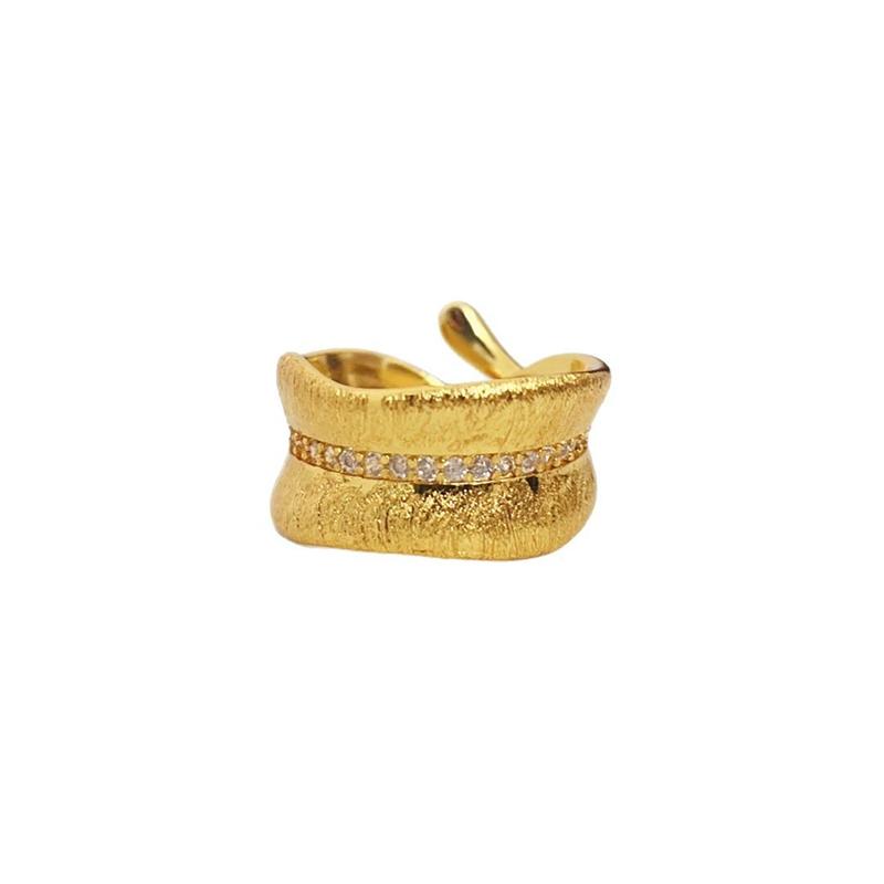 Fashion Banana Leaf Statement Ring Women Luxury Brushed Texture Craft Zircon Accented Inlaid Band Party Accessory Jewelry Gift