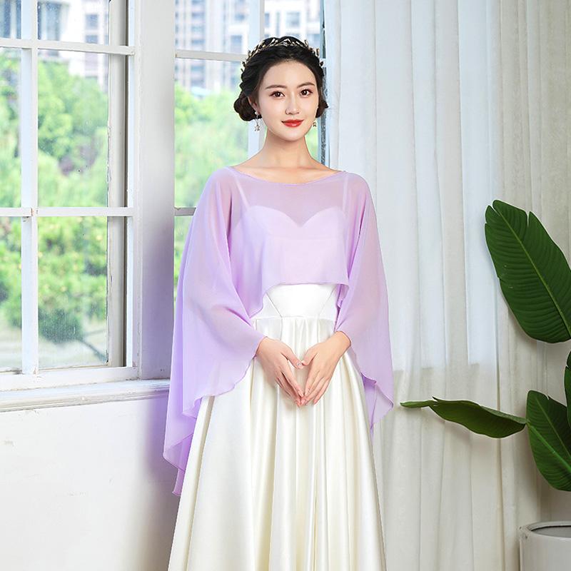 1PC Thin Banquet Cloak Shawl Wedding Chiffon Solid Color Breathable Lightweight Elegant