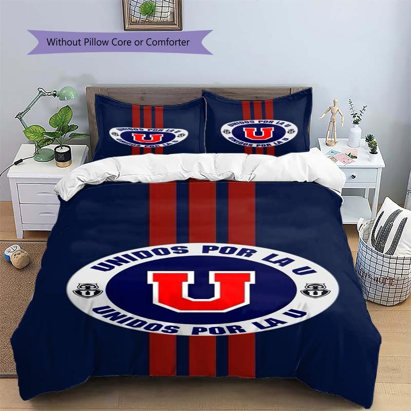 Unidos Por La U Club Logo Navy Red Stripe Print 3 Pieces Duvet Cover Set Chile Soccer Bedding Bedroom Home Decor Without Pillow Core Comforter