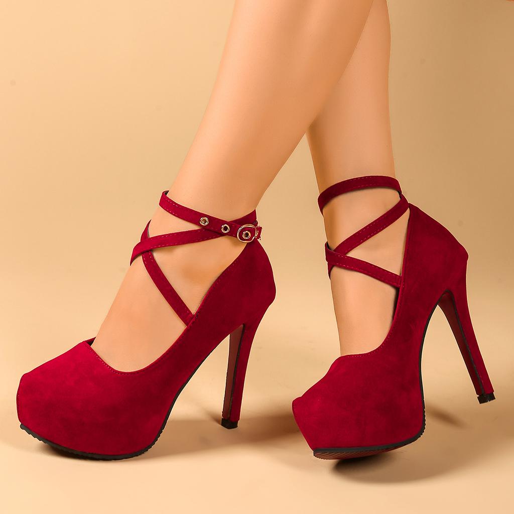 Summer Women Pumps 2025 Round Toe Thin Heel Shoes for Women Ankle Strap Buckle Strap Women Pumps Outdoor High Heel Dress Shoes