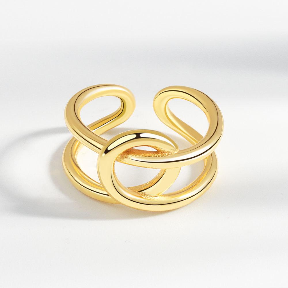 Geometric Glossy Concave Convex Shaped Ring Female Niche Design Personality High Sense Finger Ring Ins Cold Temperament Opening Index Finger Ring