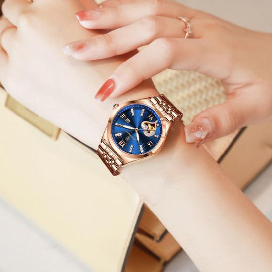 Женские часы, водостойкий светящийся ремешок из нержавеющей стали, круглый календарь со стразами, платье, наручные часы, модные ювелирные изделия, подарок