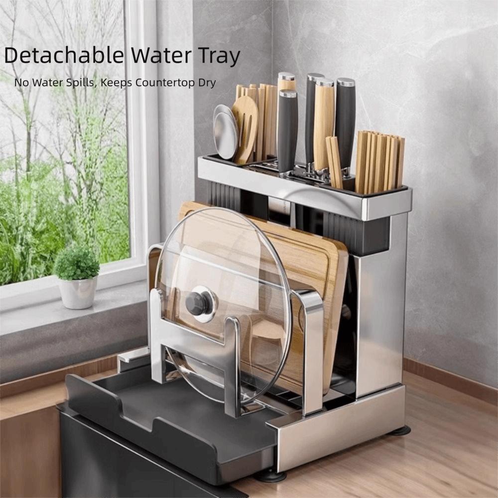 Stainless Steel Kitchen Storage Holder Space Saving Table Stand Storage Rack Chopsticks Storage Pot Holder Home Storage
