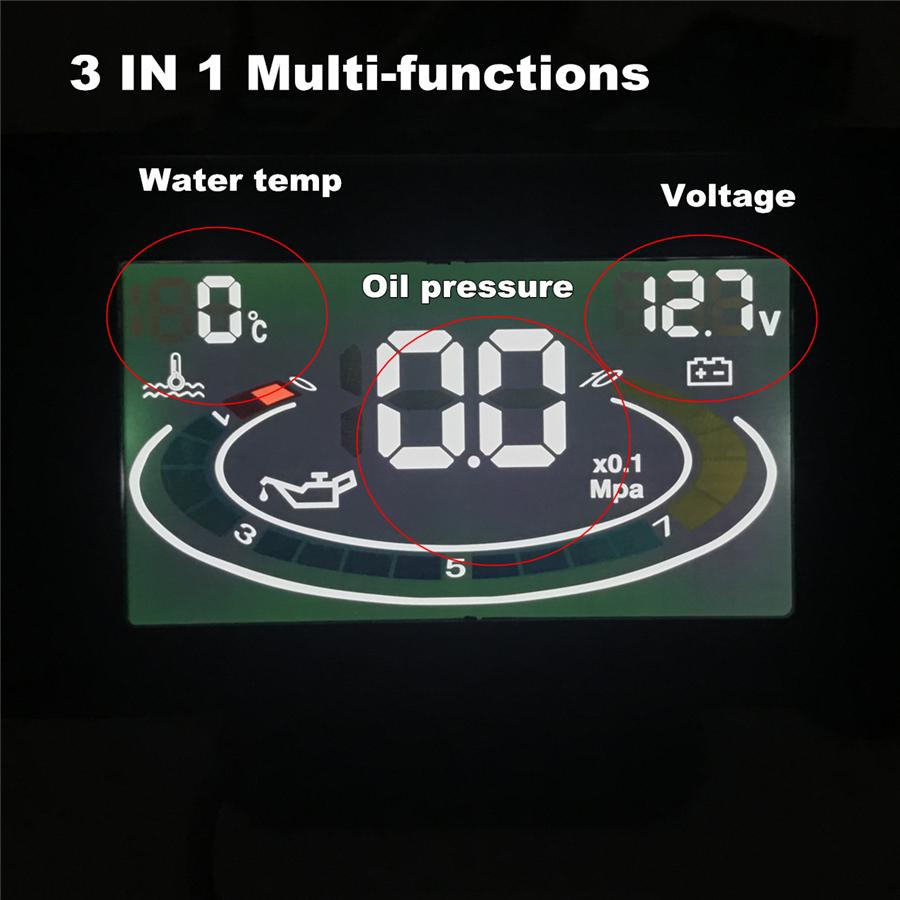 3 In 1 Digital LCD Car Voltmeter Water Temperature Temp Gauge Oil Pressure Meter