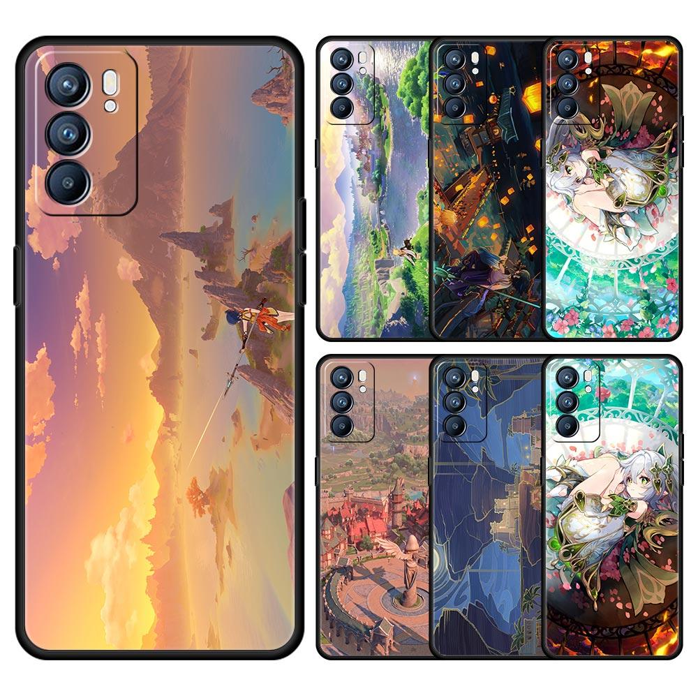 Чехол Genshin Impact Landscape для Oppo Reno8 Reno7 Reno6 Pro Plus A54 5G Find X6 X5 A53 A52 A9 A15 A95 A17 A16 A76 A74 A57