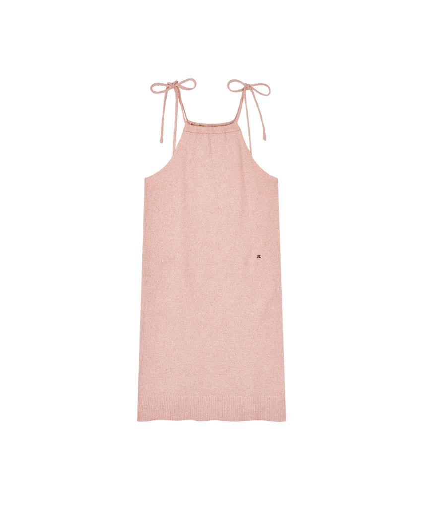 B-Flat Benetton Halterneck Boucle Knit Dress (Pink)