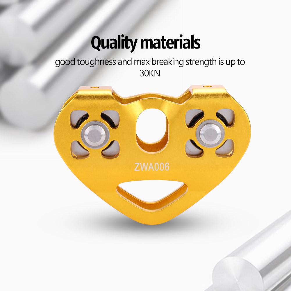 30KN Dual Pulley Zip Line Rescue Cable Trolley Outdoor Rock Climbing Equipment(Gold)