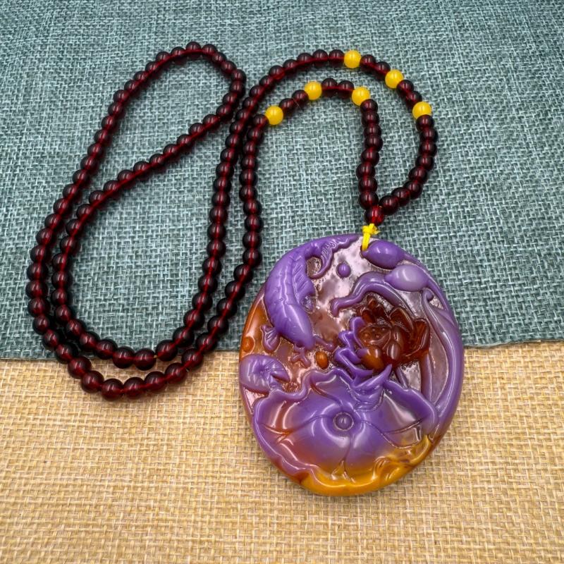 Chinese Style Purple Hand Carved Pixiu Gourd Pendant Necklace Long Sweater Chain Winter Women Jewelry Mother'S Day Gift
