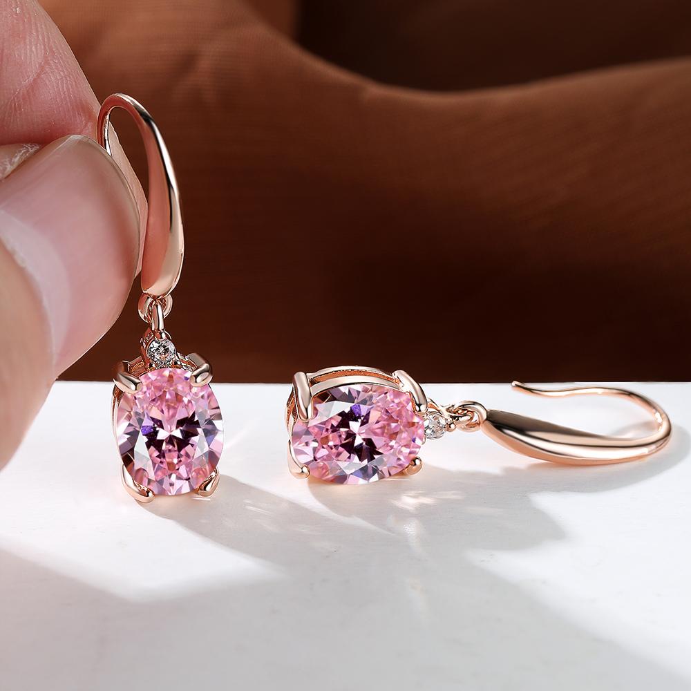 Aqua Blue Zircon Drop Earrings for Women Rainbow Crystal Oval Stone Rose Gold Hook Earrings Wedding Jewelry Gifts