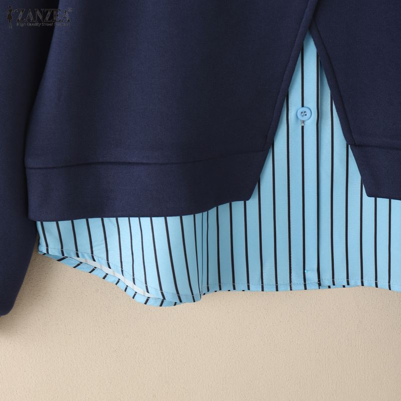 ZANZEA Женские лоскутные повседневные пуловеры с отложным воротником и длинными рукавами, осень