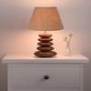 Wood Table Lamp French Country Rustic Bedside Desk Nightstand Lamp for Bedroom Living Room Office (Walnut Multi-Pebble, BrownJute)