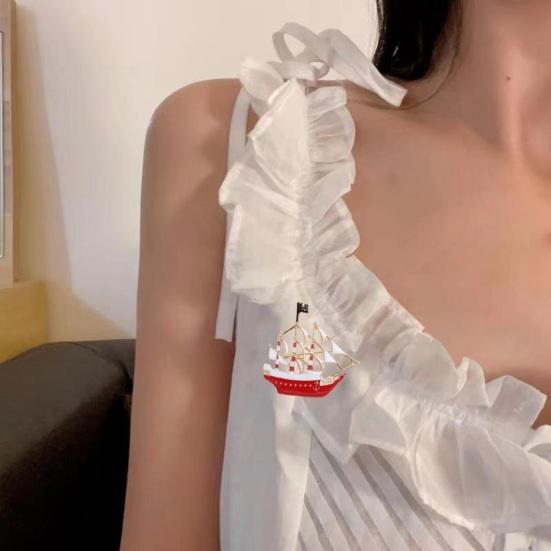 Pirate Boat Brooch Steam Boat Sailboat Shape Good Detail Stainless Exquisite Coat Collar