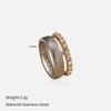 European and American fashion simple and retro, stainless steel ring double-layer fish bone pattern inlaid with zircon, gold and silver two-color