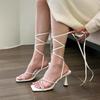 Fashion Strappy Roman Stiletto Sandals Spring Summer New Square Toe Open Toe Slim Strap Cross Strap Anti-Slip Wear-Resistant High Heels