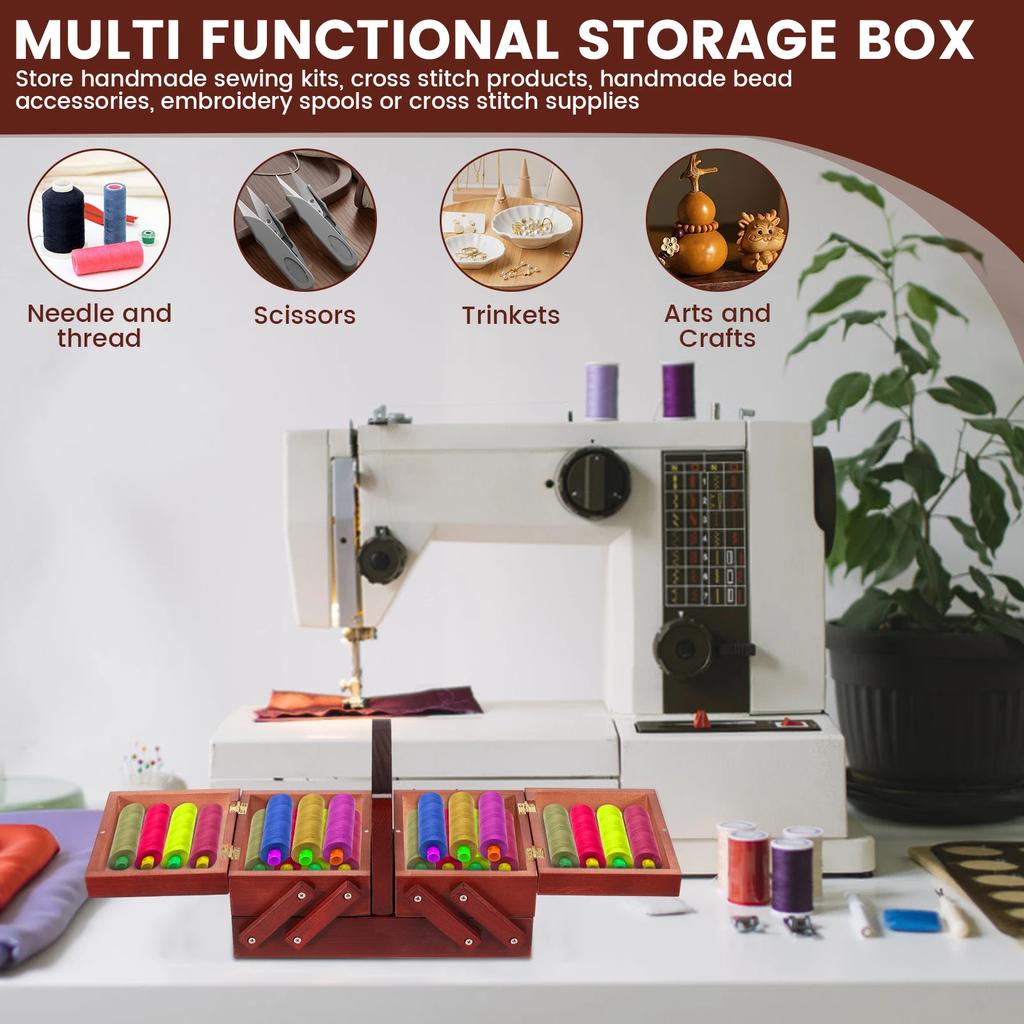 Расширяемый деревянный ящик для швейных ниток, винтажные катушки, пустая корзина для швейных катушек с ручкой, чехол для хранения игл и ниток, инструменты для рукоделия