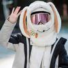 Cute Rabbit Ear Ski Helmet Cover, Warm Fleece Head Warmer for Winter Skiing, Soft Cartoon Decorative Hat