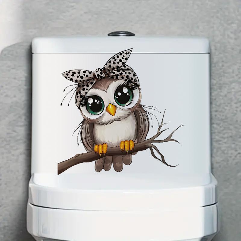 Мультяшная Милая Сова-Леди на Ветке Наклейка на Стену Туалета Самоклеящаяся Водонепроницаемая Съемная Ванная Комната Домашний Декор Искусство