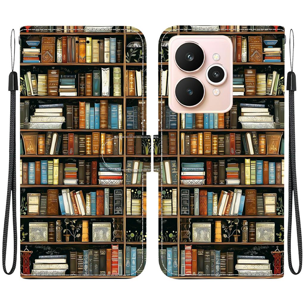 For Realme 15 Pro 5G/15 5G Leather Case Stand Wallet Pattern Printing Phone Cover with Wrist Strap