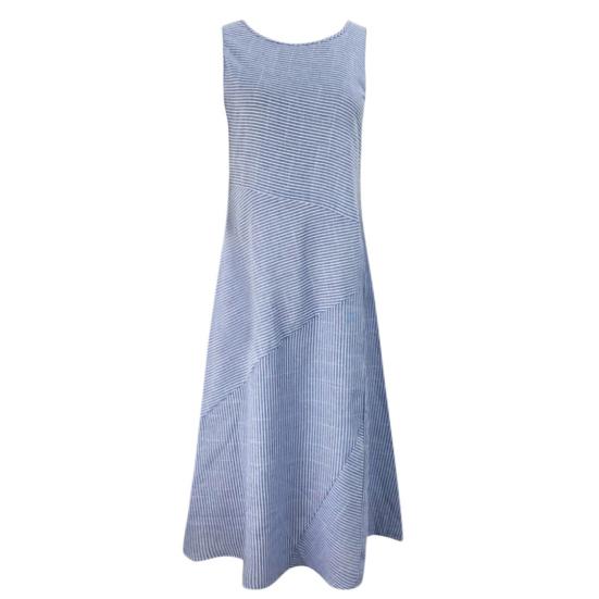 Летний сарафан в полоску с принтом без рукавов с круглым вырезом и боковыми карманами Свободное платье до середины икры в стиле пэчворк Повседневная повседневная одежда Платье миди