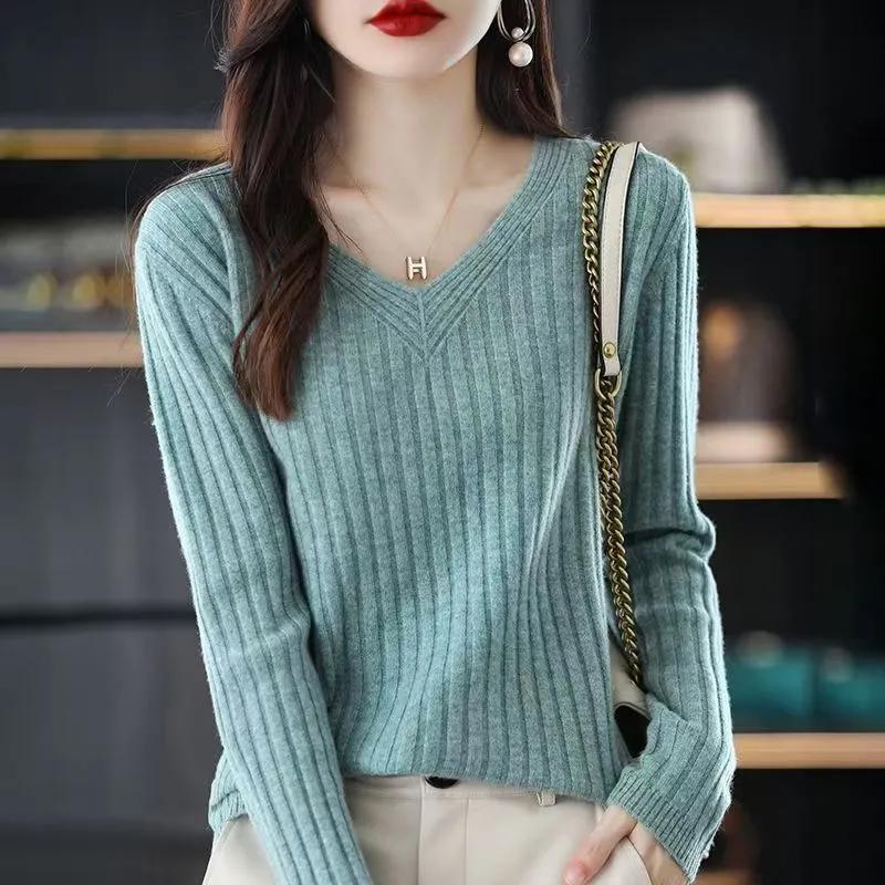 Женский свитер Зимний с V-образным вырезом Утепленный Пуловер Теплый Вязаный Эластичный С длинным рукавом Свободный Джемпер Свитер Топы