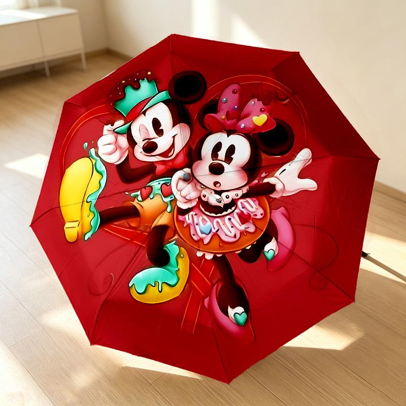Mickey Minnie 8 Ribs 3Fold Black Glue Uv Protection Umbrella Sun Protection Rainproof Compact Folding Umbrella For Travel Daily Use C923441