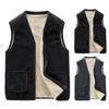 Men's Casual Fleece Solid Color Zipper Vest, Men's Stand-up Collar Lambskin V-neck Vest