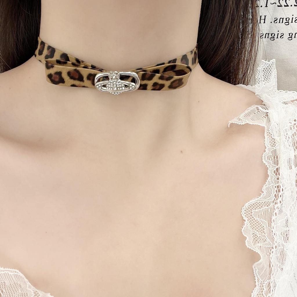 Леопардовый принт Бант Сатурн Чокер - Ретро Y2K Панк Стиль