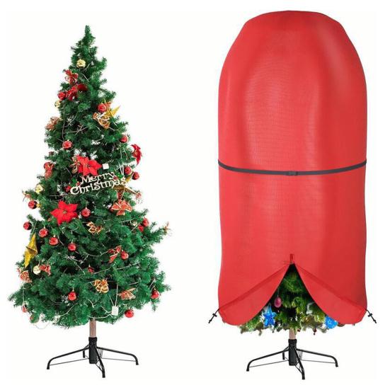 Upright Christmas Tree Cover Tear Resistant Xmas Tree Storage Cover with Drawstring Zippered Dustproof Storage Bag for 5Ft or 9Ft Standing Artificial