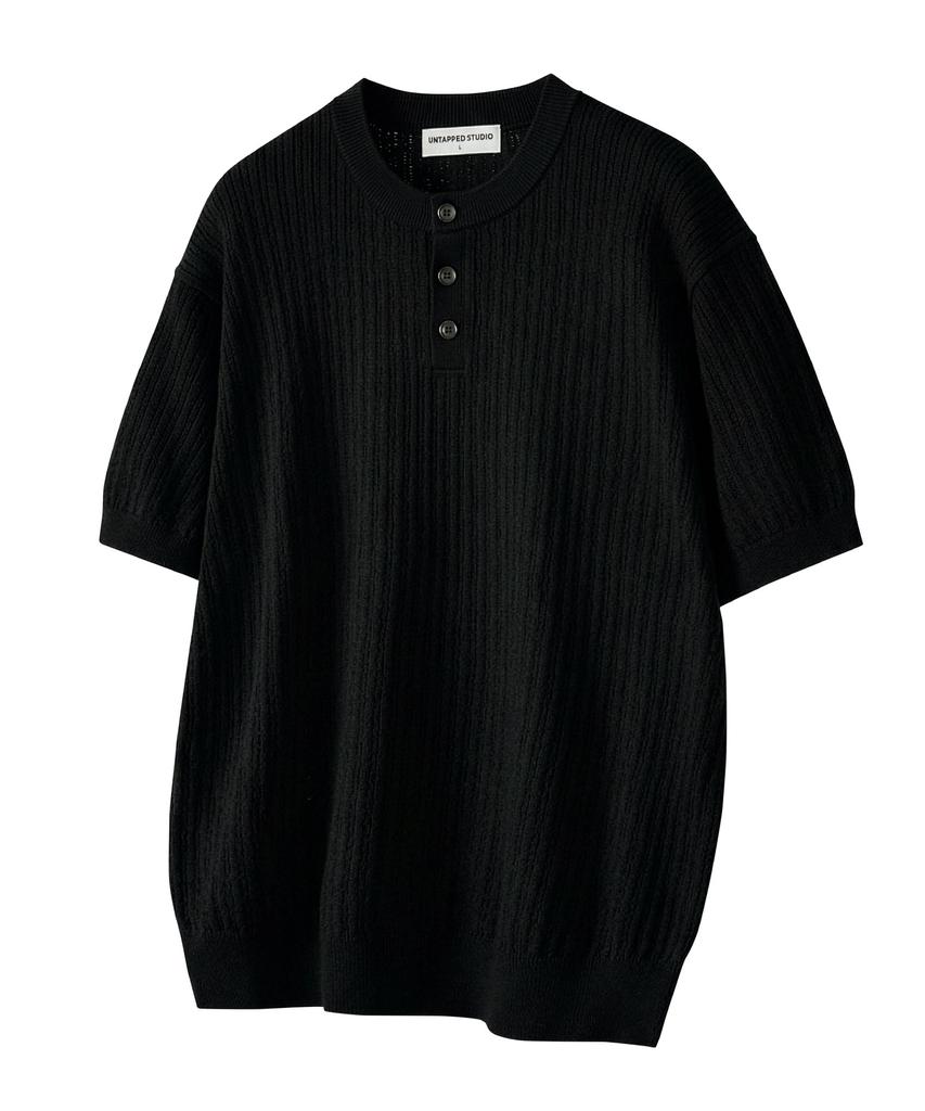 UNTAPPED STUDIO Washable Cool Cotton Henley Neck Round Short Sleeve Knit 5 Colors (Type B)