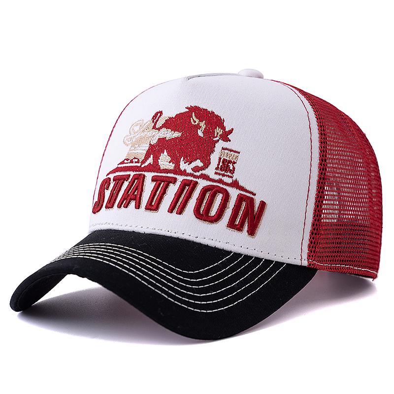 Летняя рыболовная кепка STATION Letter унисекс, дышащая сетчатая кепка дальнобойщика с вышитыми большими бизонами и быками