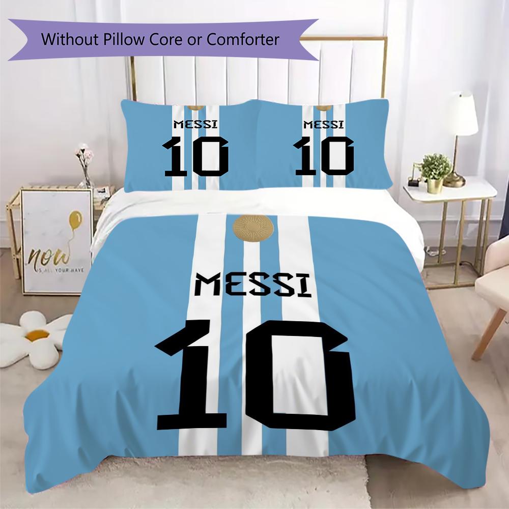 MESSI 10 Pattern Bedding uilt Set uilt Cover Pillowcase Home Decoration Birthday Gift (1 * duvet cover + 2 * pillowcase without core)