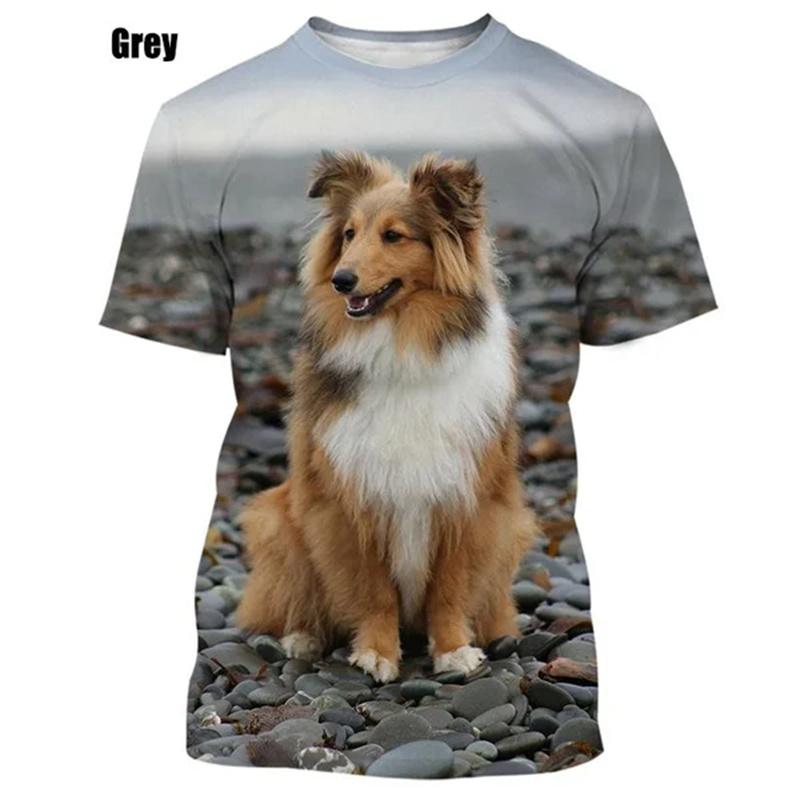 Новая летняя футболка с принтом 3D собаки Шелти, милые футболки с изображением животных и собак для мужчин, детская мода, забавный винтажный топ с короткими рукавами
