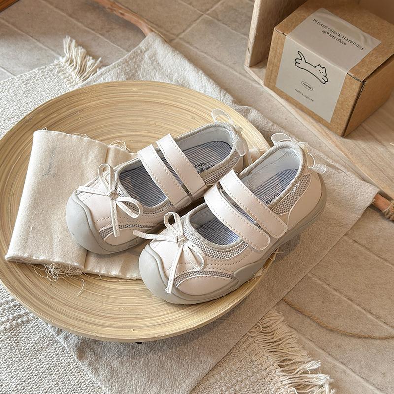 Girls' bow-knot princess shoes, new spring/summer collection, soft-soled flats, fashionable mesh and breathable leather shoes for children, available