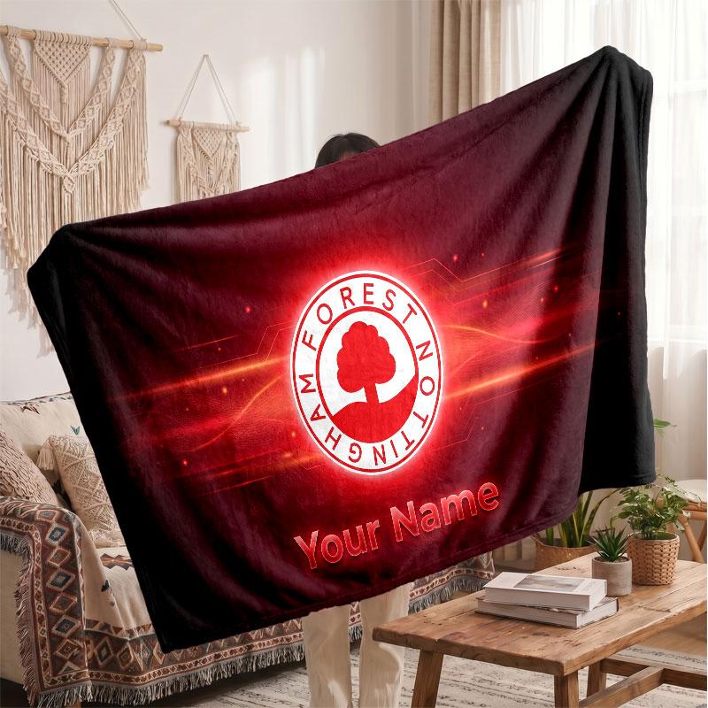 Nottingham Forest Personalized Fleece Blanket With Football Logo, Custom Name Text Soft Warm Home Throw Blanket