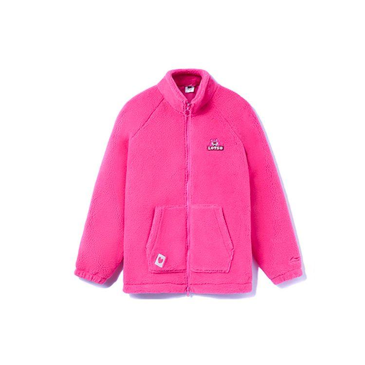 Li-Ning X Disney Toy Story Strawberry Bear Series Warm Embroidered Fleece Jacket With Windproof Stand Collar Unisex Jackets Rose-Purple AFDRA16-1