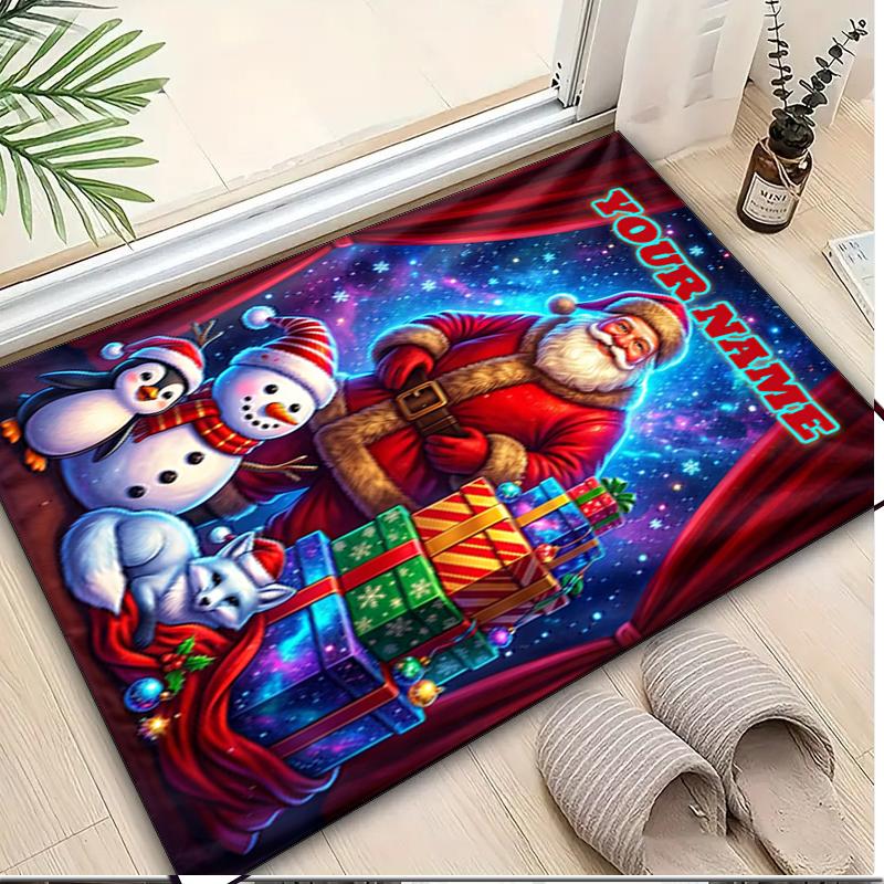 1PC Custom Name Christmas Magic Scene Theme Floor Mat Ideal for Living Room, Game Rooms, Office, Bedroom,Floor Mat Playful Design
