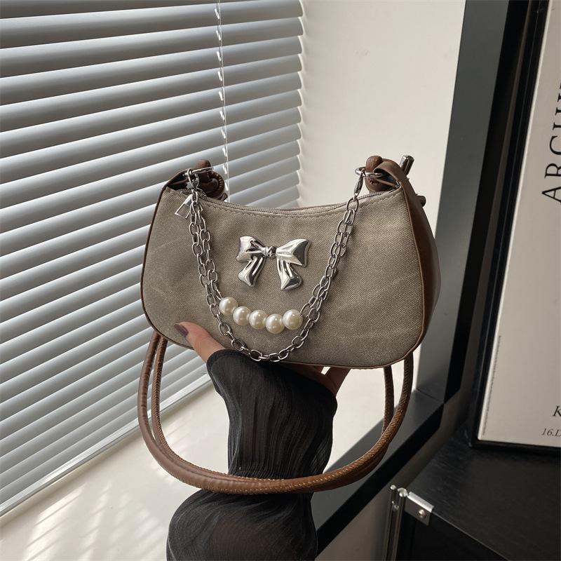 Ретро модная сумка-пельмень женская осенняя простая универсальная сумка через плечо Niche Bow Chain Messenger Bag