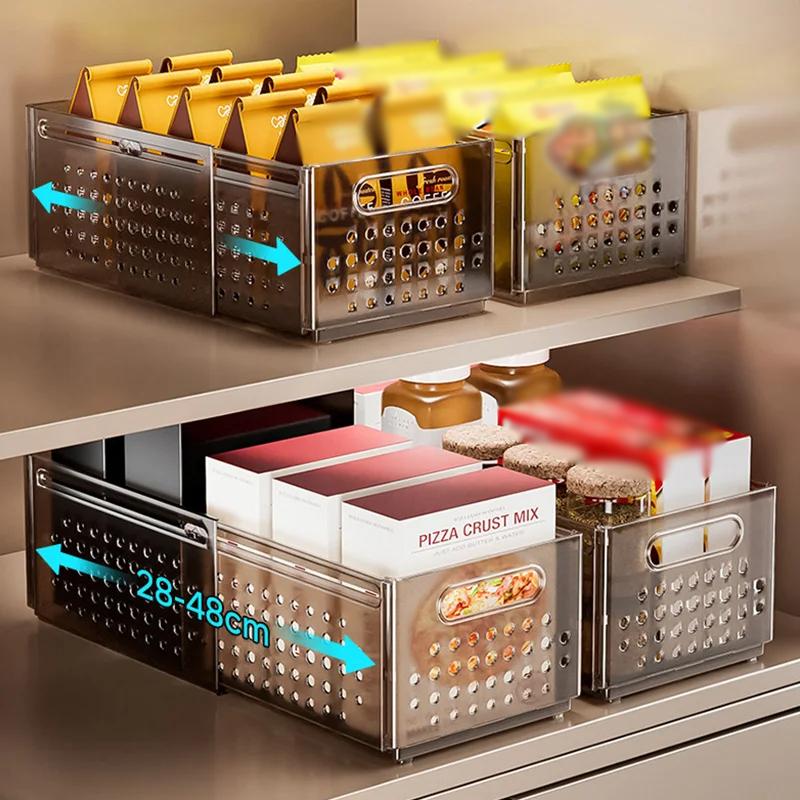 Stretchable Storage Drawer Large Capacity Kitchen Cabinet Organizer Snacks Cosmetics Storage Box Wardrobe Organizer Save Space