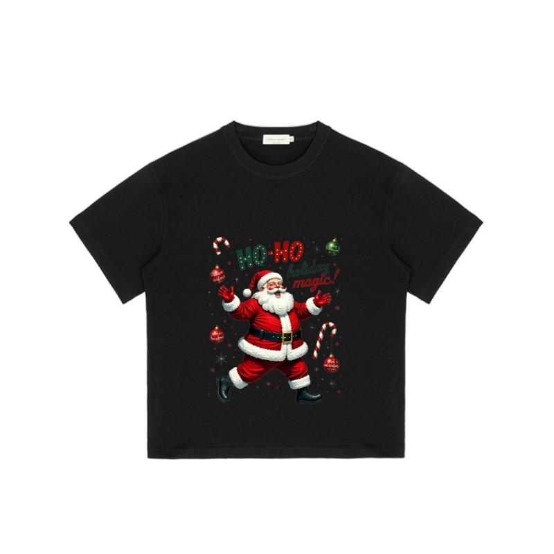 Christmas T-Shirt Black Santa Claus with Ho Ho Holiday Magic Print for Festive Season